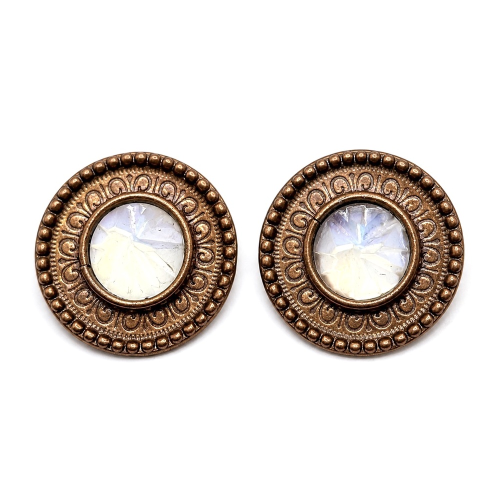 Vintage Zoe Coste Paris France Clip On Earrings Iridescent Crystal 3D Couture